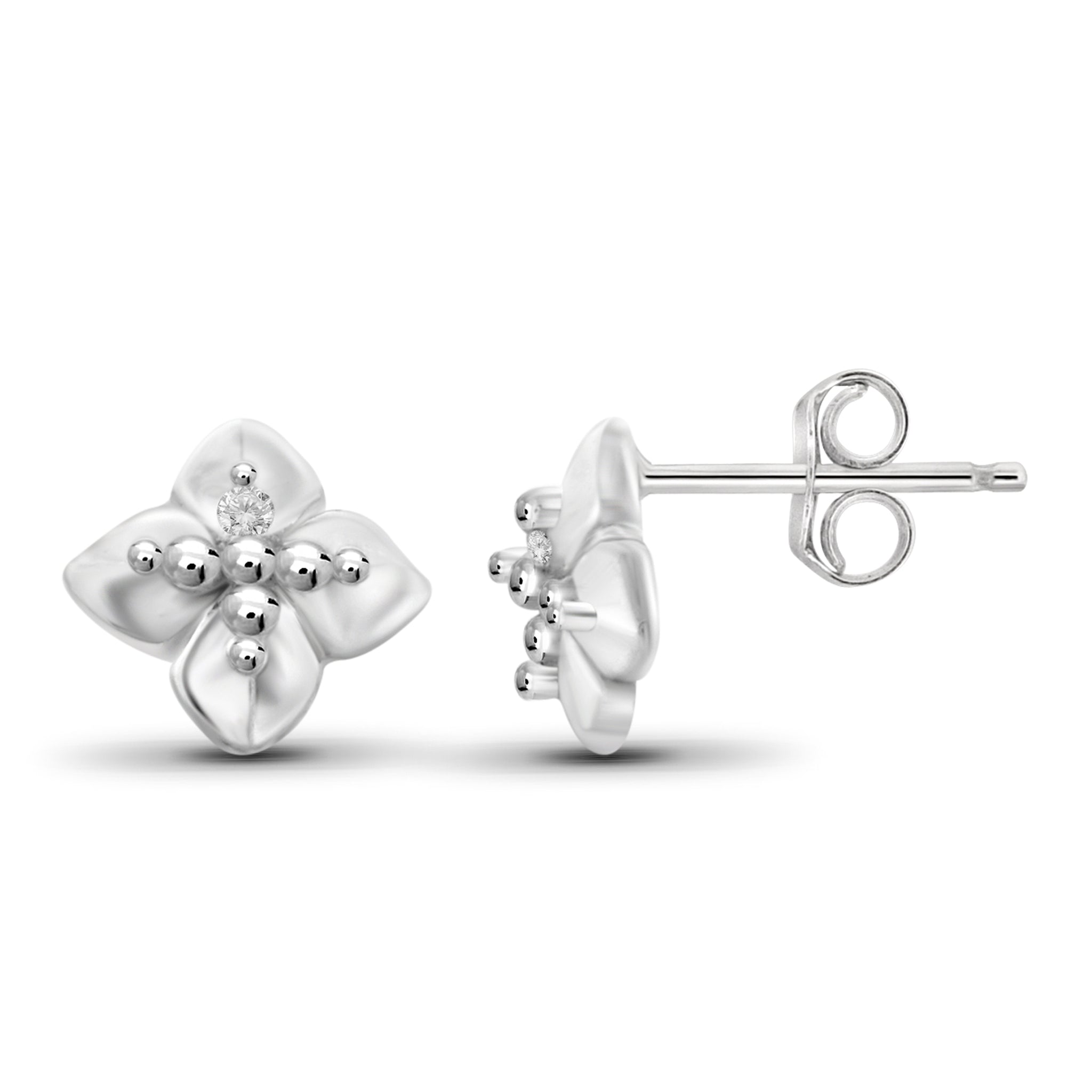 JewelonFire Accent White Diamond Sterling Silver Earrings