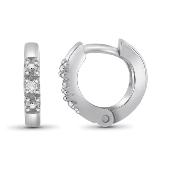 JewelonFire Accent White Diamond Sterling Silver Hoop Earrings