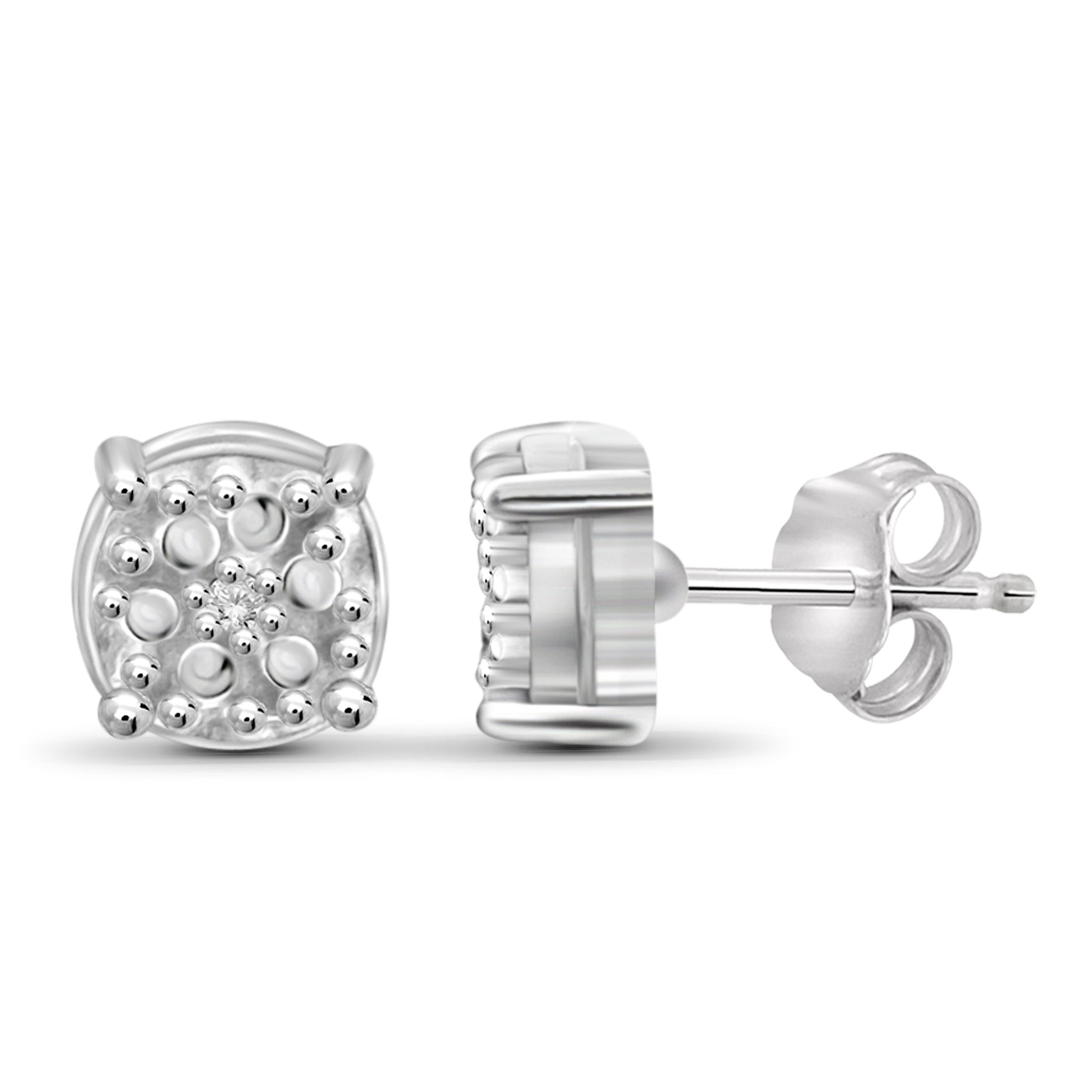JewelonFire Accent White Diamond Textured Sterling Silver Studs