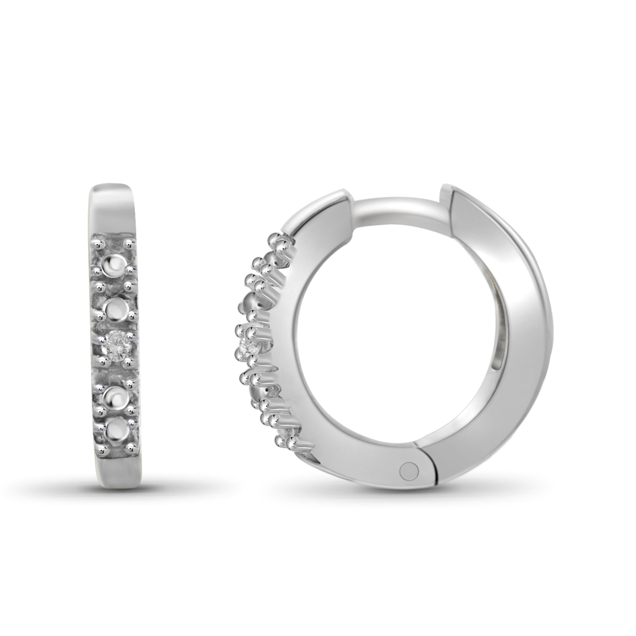 JewelonFire Accent White Diamond Sterling Silver Hoop Earrings