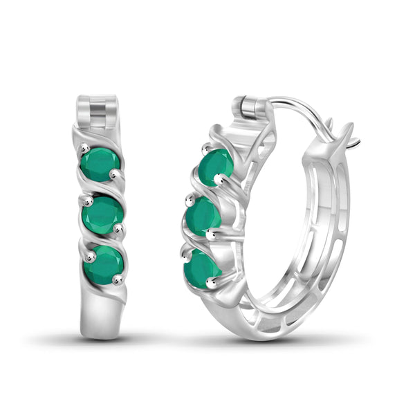JewelonFire 3/4 Carat T.G.W. Emerald Sterling Silver Hoop Earrings - Assorted Colors