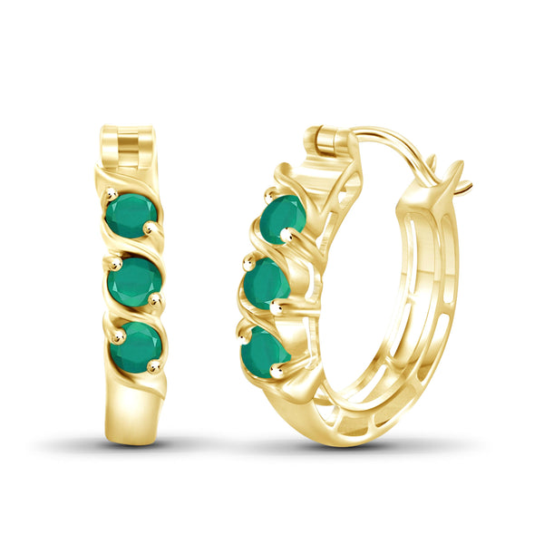 JewelonFire 3/4 Carat T.G.W. Emerald Sterling Silver Hoop Earrings - Assorted Colors