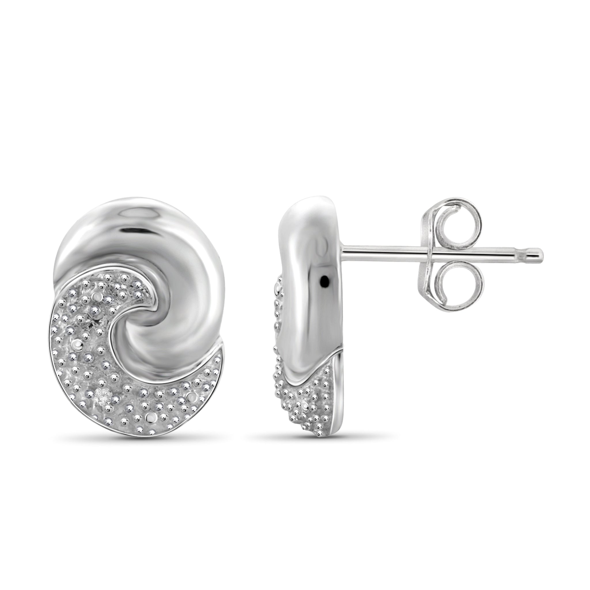 JewelonFire Accent White Diamond Swirl Sterling Silver Earrings