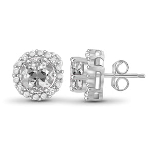 JewelonFire 1 3/4 Carat T.G.W. White Topaz And White Diamond Accent Sterling Silver Halo Earrings - Assorted Colors