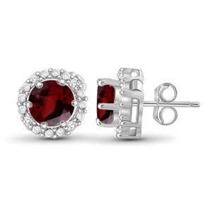 JewelonFire 1 1/2 Carat T.G.W. Garnet And White Diamond Accent Sterling Silver Halo Earrings - Assorted Colors