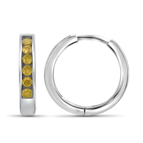 JewelonFire 1/4 Carat T.W. Yellow Diamond Sterling Silver Hoop Earrings