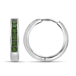 JewelonFire 1/4 Carat T.W. Green Diamond Sterling Silver Hoop Earrings