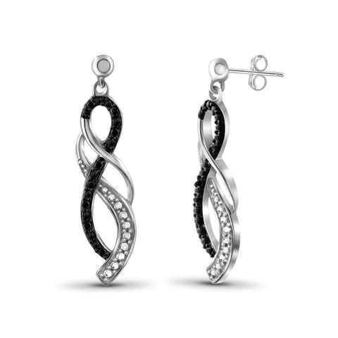 JewelonFire Accent Black And White Diamond Sterling Silver Earrings