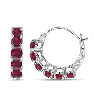 JewelonFire 4 Carat T.G.W. Ruby Sterling Silver Hoop Earrings - Assorted Colors