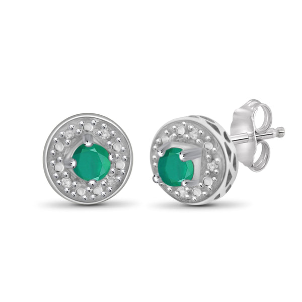 JewelonFire 1/4 Carat T.G.W. Emerald and White Diamond Accent Sterling Silver Stud Earrings - Assorted Colors