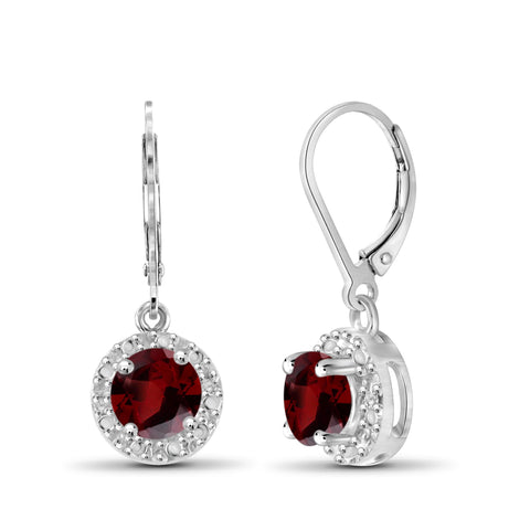 JewelonFire 1 1/5 Carat T.G.W. Garnet and White Diamond Accent Sterling Silver Dangle Earrings - Assorted Colors