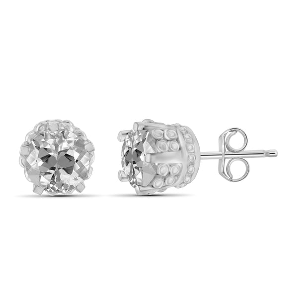JewelonFire 1 3/4 Carat T.G.W. White Topaz Sterling Silver Crown Earrings - Assorted Colors