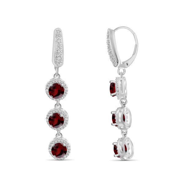 JewelonFire 3 1/2 Carat T.G.W. Garnet and White Diamond Accent Sterling Silver Dangle Earrings - Assorted Colors