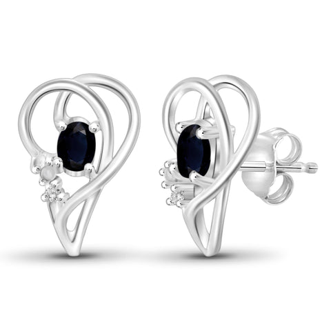 JewelonFire 0.60 Carat T.G.W. Sapphire and White Diamond Accent Sterling Silver Earrings - Assorted Colors