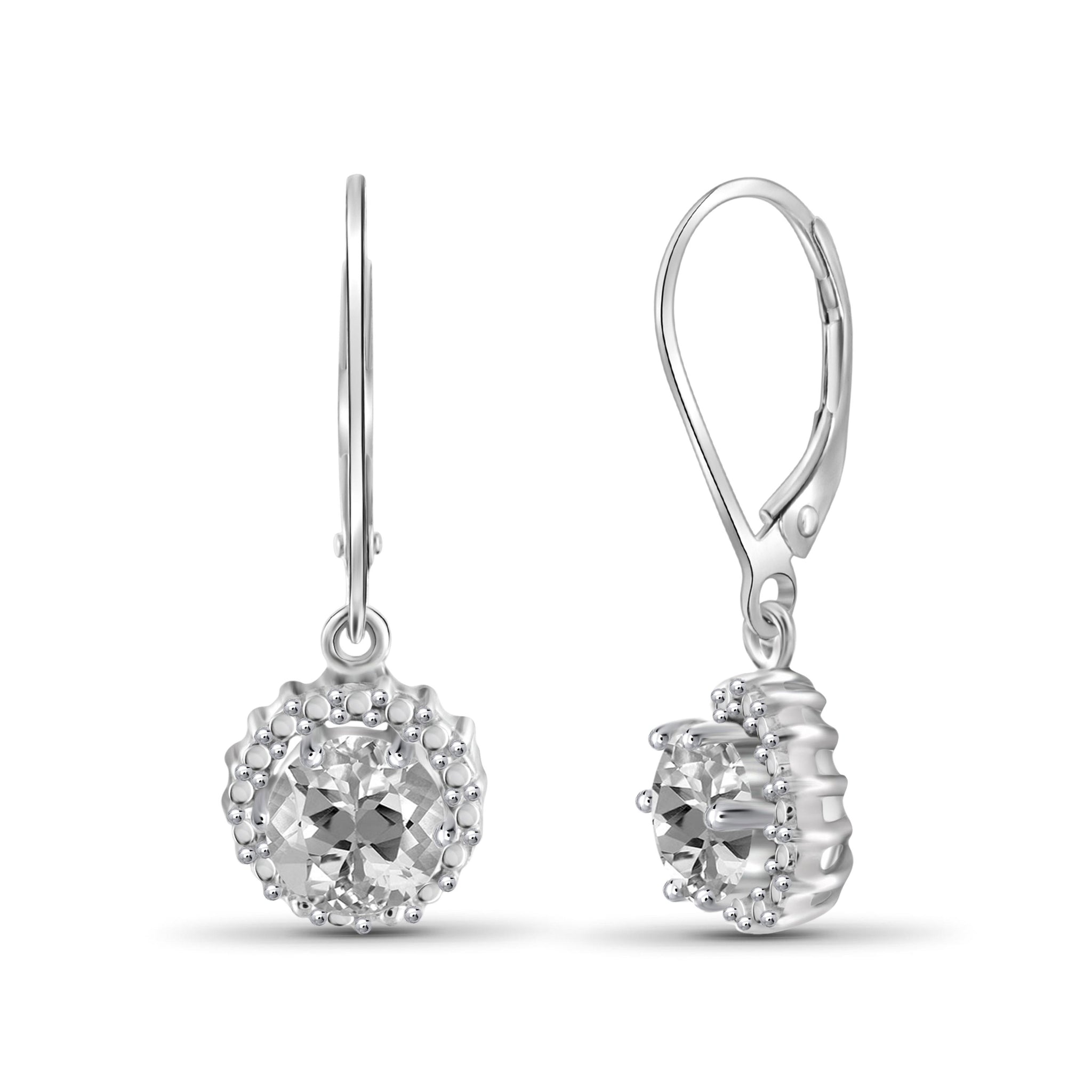 JewelonFire 1 3/4 Carat T.G.W. White Topaz And White Diamond Accent Sterling Silver Drop Earrings - Assorted Colors