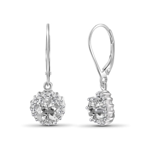 JewelonFire 1 3/4 Carat T.G.W. White Topaz And White Diamond Accent Sterling Silver Drop Earrings - Assorted Colors