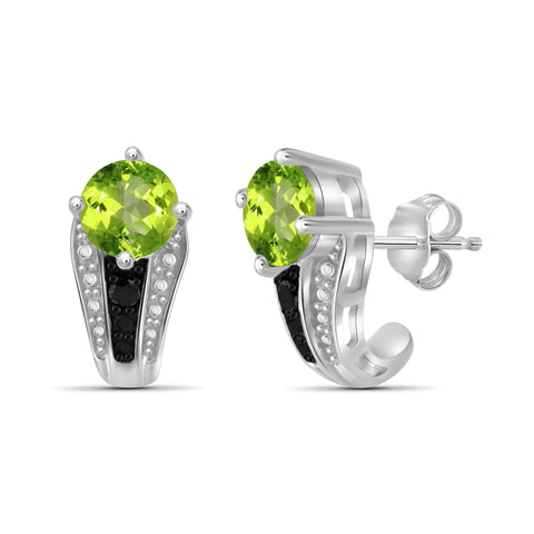 JewelonFire 1 1/2 Carat T.G.W. Peridot And Black Diamond Accent Sterling Silver J Hoop Earrings - Assorted Colors