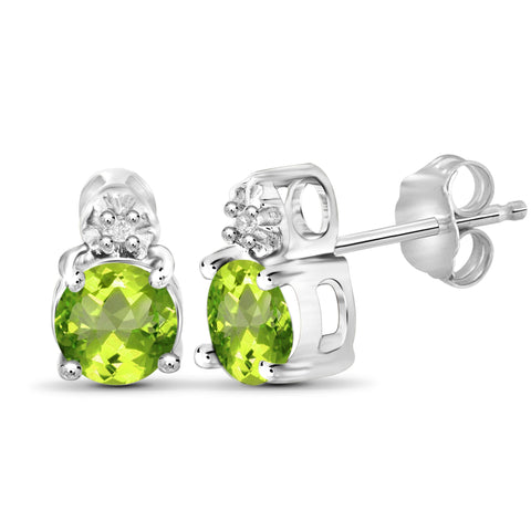 JewelonFire 1.00 Carat T.G.W. Peridot and White Diamond Accent Sterling Silver Stud Earrings - Assorted Colors