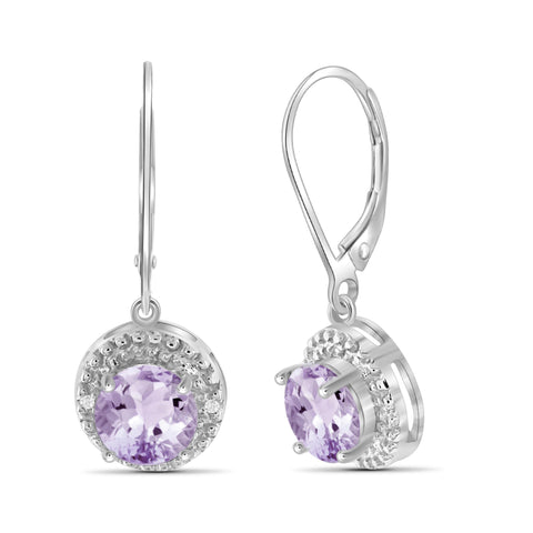 JewelonFire 2 1/2 Carat T.G.W. Pink Amethyst And White Diamond Accent Sterling Silver Drop Earrings - Assorted Colors