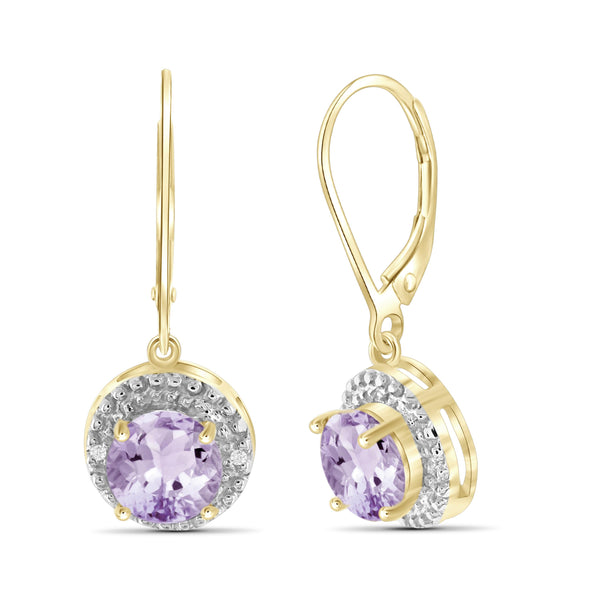 JewelonFire 2 1/2 Carat T.G.W. Pink Amethyst And White Diamond Accent Sterling Silver Drop Earrings - Assorted Colors