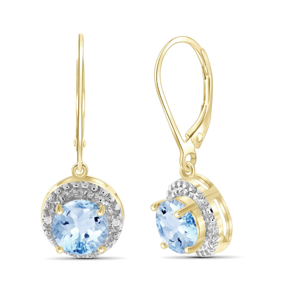 JewelonFire 3 1/5 Carat T.G.W. Sky Blue Topaz And White Diamond Accent Sterling Silver Drop Earrings - Assorted Colors