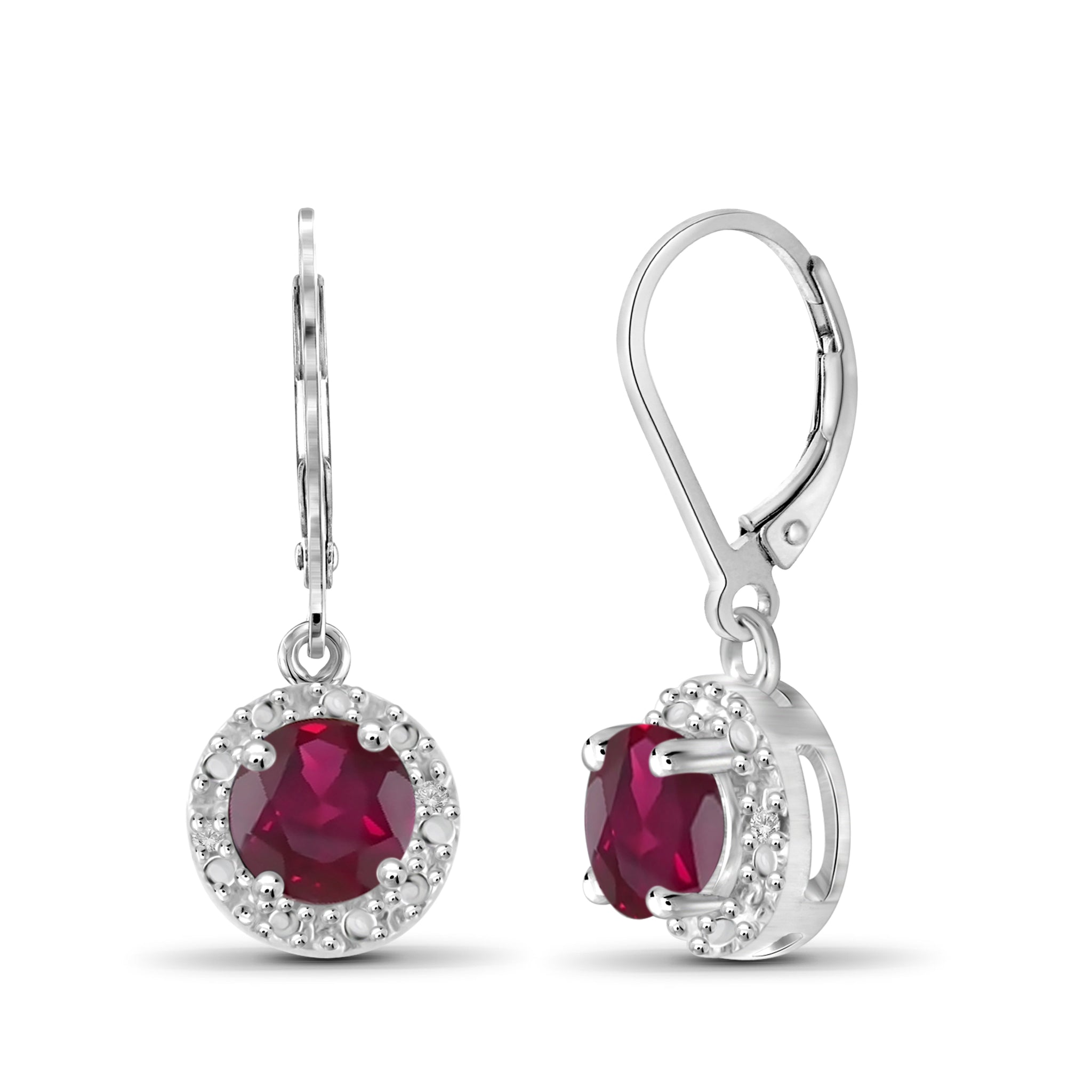 JewelonFire 1 1/3 Carat T.G.W. Ruby and White Diamond Accent Sterling Silver Halo Earrings - Assorted Colors