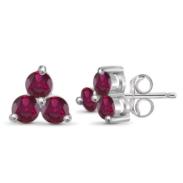 JewelonFire 2 Carat T.G.W. Ruby Sterling Silver Stud Earrings - Assorted Colors