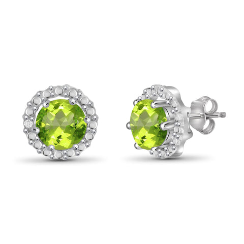 JewelonFire 1 1/2 Carat T.G.W. Peridot And White Diamond Accent Sterling Silver Halo Earrings - Assorted Colors