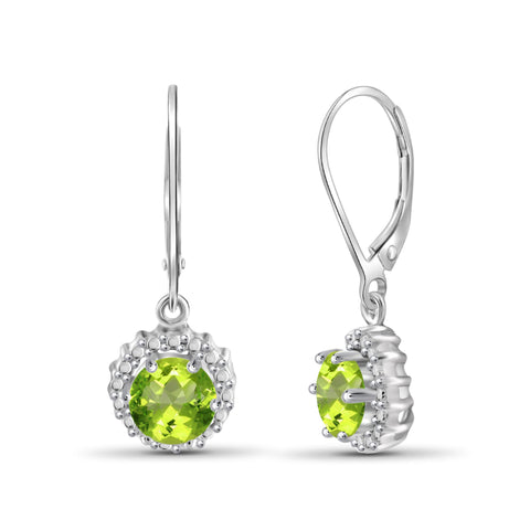 JewelonFire 1 1/2 Carat T.G.W. Peridot And White Diamond Accent Sterling Silver Drop Earrings - Assorted Colors