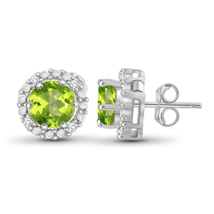 JewelonFire 1 1/2 Carat T.G.W. Peridot And White Diamond Accent Sterling Silver Halo Earrings - Assorted Colors