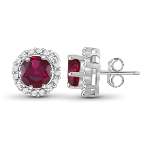 JewelonFire 2 1/2 Carat T.G.W. Ruby and White Diamond Accent Sterling Silver Halo Earrings - Assorted Colors