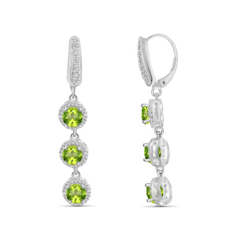 JewelonFire 2 3/4 Carat T.G.W. Peridot and White Diamond Accent Sterling Silver Dangle Earrings - Assorted Colors