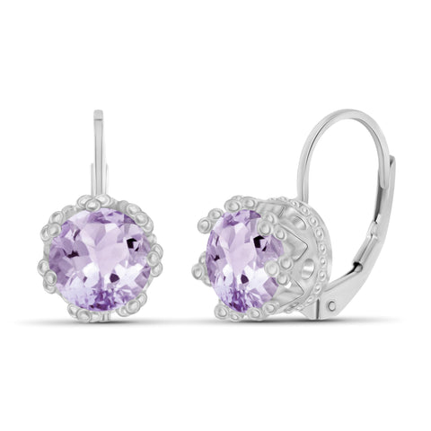 JewelonFire 2 1/2 Carat T.G.W. Pink Amethyst Sterling Silver Crown Earrings - Assorted Colors