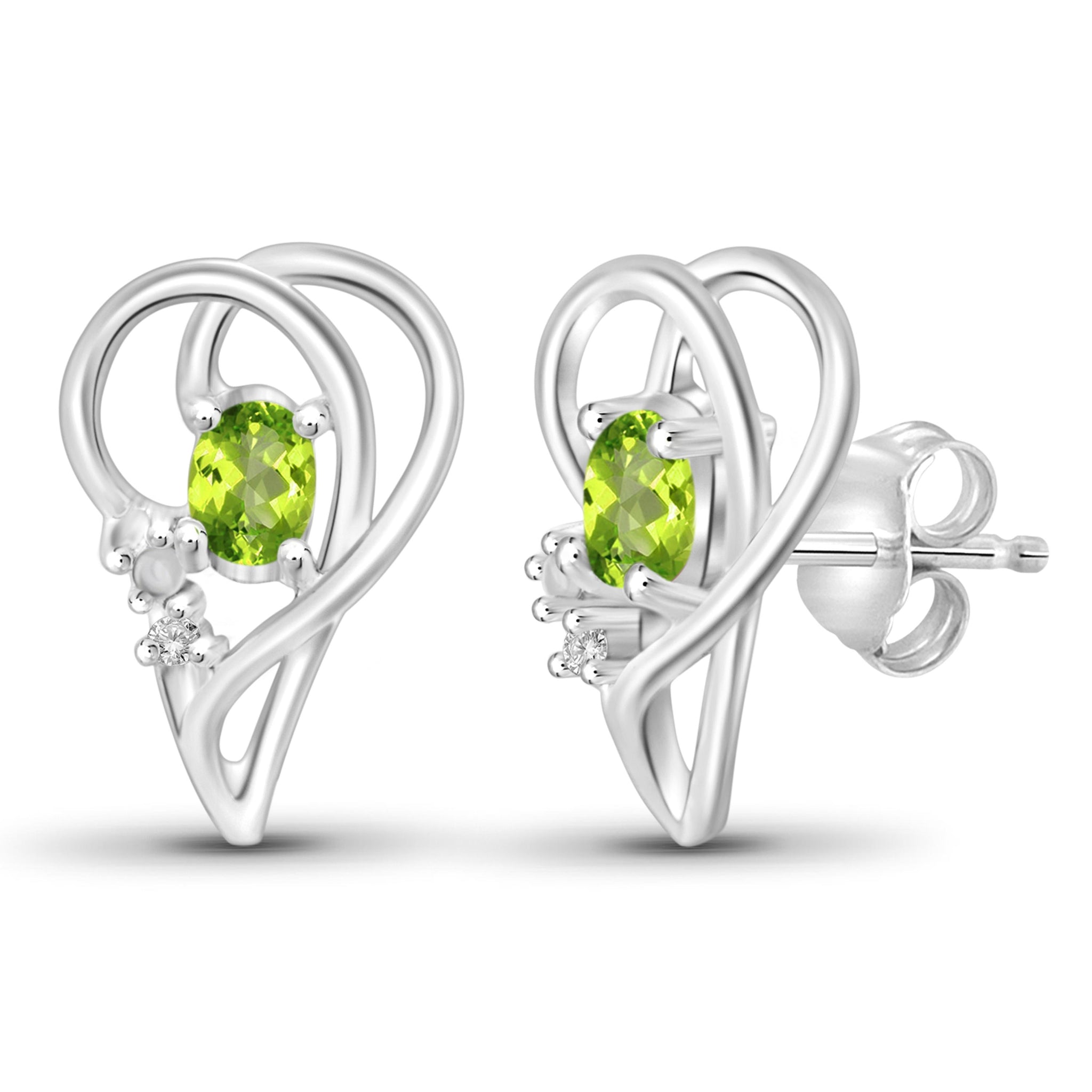 JewelonFire 1/2 Carat T.G.W. Peridot And White Diamond Accent Sterling Silver Stud Earrings - Assorted Colors