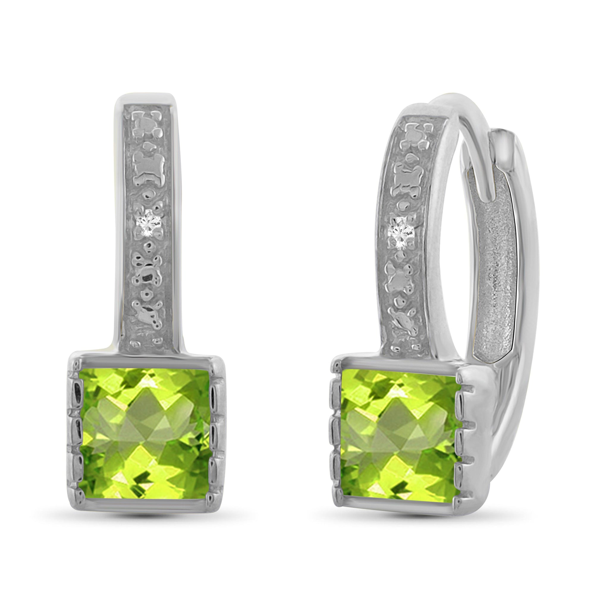 JewelonFire 1.00 Carat T.G.W. Peridot And White Diamond Accent Sterling Silver Hoop Earrings - Assorted Colors