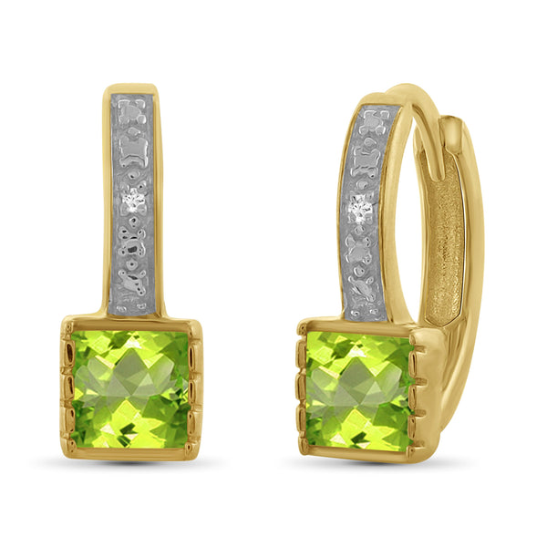 JewelonFire 1.00 Carat T.G.W. Peridot And White Diamond Accent Sterling Silver Hoop Earrings - Assorted Colors