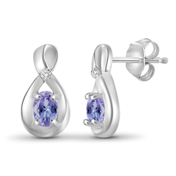 JewelonFire 0.45 Carat T.G.W. Tanzanite and White Diamond Accent Sterling Silver Earrings - Assorted Colors