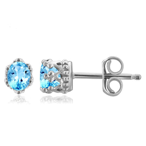 JewelonFire 1/3 Carat T.G.W. Blue Topaz Sterling Silver Crown Earrings - Assorted Colors