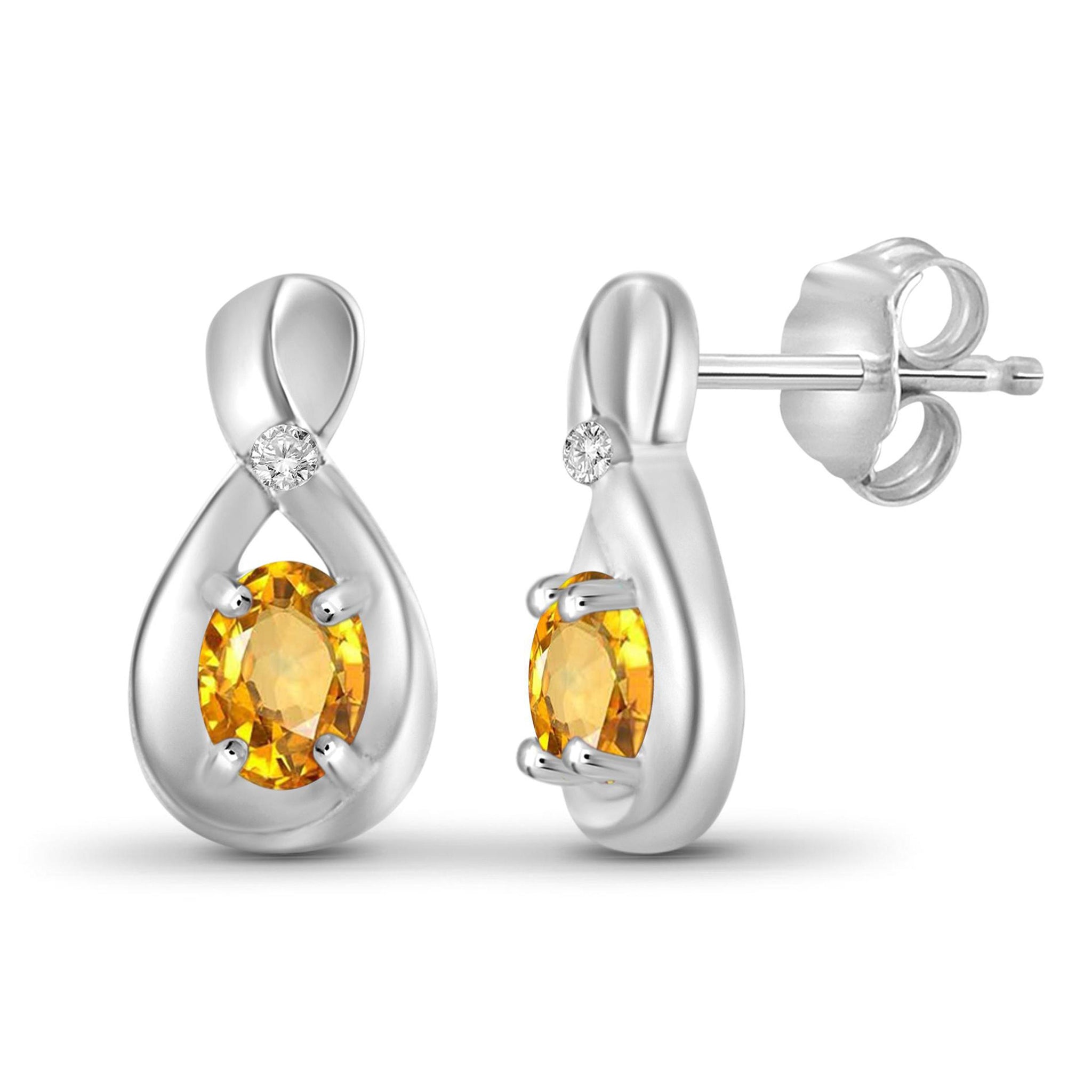 JewelonFire 1/2 Carat T.G.W. Citrine and White Diamond Accent Sterling Silver Earrings - Assorted Colors
