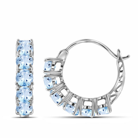 JewelonFire 3 3/4 Carat T.G.W. Sky Blue Topaz Sterling Silver Hoop Earrings - Assorted Colors