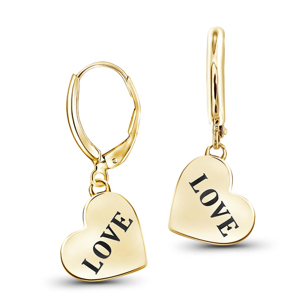JewelonFire Sterling Silver "LOVE" Engraved My Heart Earrings - Assorted Colors