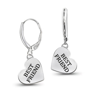 JewelonFire Sterling Silver "BEST FRIEND" Engraved My Heart Earrings - Assorted Colors