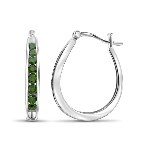 JewelonFire 1.00 Carat T.W. Green Diamond Sterling Silver Hoop Earrings