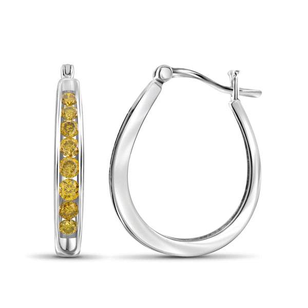 JewelonFire 1.00 Carat T.W. Yellow Diamond Sterling Silver Hoop Earrings