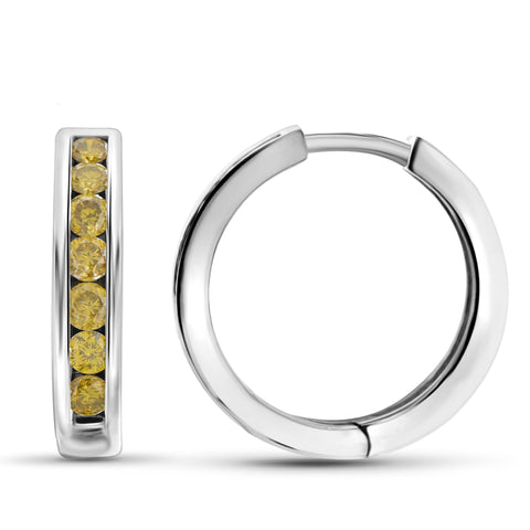 JewelonFire 1.00 Carat T.W. Yellow Diamond Sterling Silver Hoop Earrings