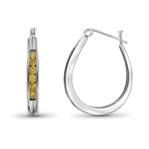 JewelonFire 1/2 Carat T.W. Yellow Diamond Sterling Silver Hoop Earrings