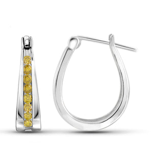JewelonFire 1/4 Carat T.W. Yellow Diamond Sterling Silver Hoop Earrings