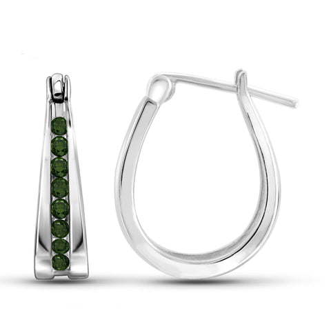 JewelonFire 1/4 Carat T.W. Green Diamond Sterling Silver Hoop Earrings
