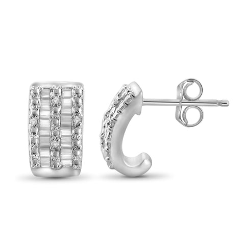 Jewelnova 1/4 Carat T.W. White Diamond J Hoop Earrings in 10K Gold - Assorted Colors