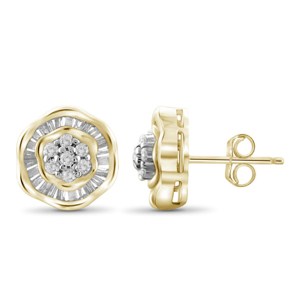 Jewelnova 1/2 Carat T.W. White Diamond Flower Earrings in 10K Gold - Assorted Colors